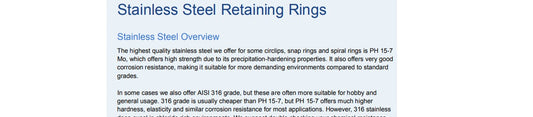 Stainless Steel Retaining Rings Information