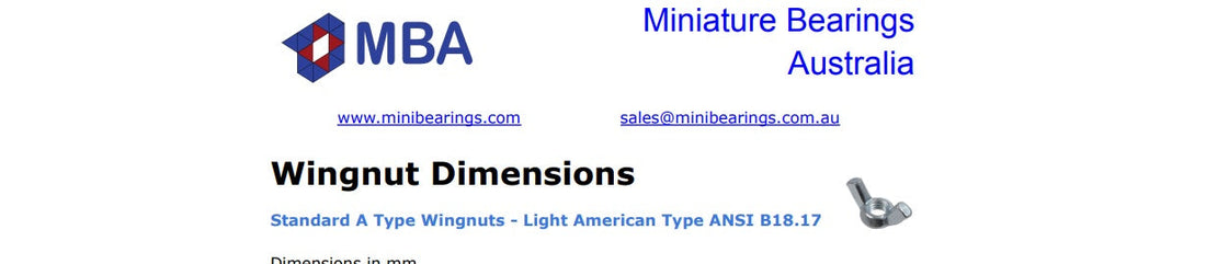 Metric Wingnut Dimension Chart