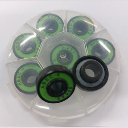 Skate Board and Skating Bearings -  For general skating with extended inner ring Extended inner ring one side - SET OF 8 BEARINGS -8x22x7 inner width 12.5- - Chrome Steel / Nylon Cage