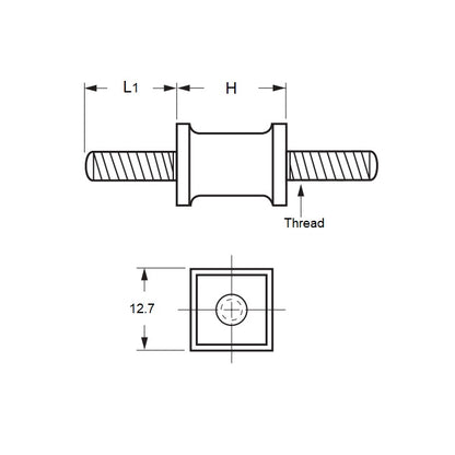 1100871 | CMM013-14-042C-R60SQ --- Square Base Bobbin Mounts - 12.7x14.3 mm - 8-32 UNC - 32 TPI - - Natural Rubber