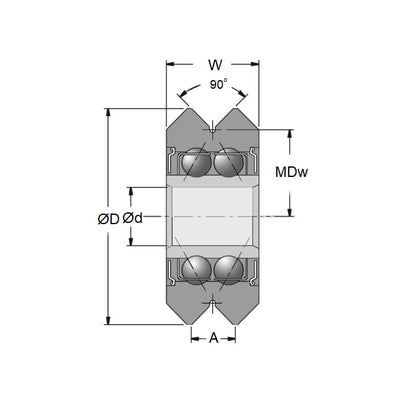 1037767 | SMR19.558-4.762-YY-VP-3.810 --- Plain Guide Wheels Dual Vee - Guide Wheel Size Reference 1 - 19.558x7.938 mm - Stainless Steel AISI 440C