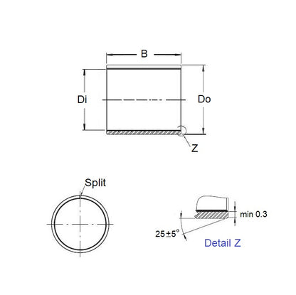 1096690 | BP0111-0135-0191-DU (5 Pcs) --- Unflanged Bushes - 11.113x13.494x19.05 mm - Steel DU with PTFE
