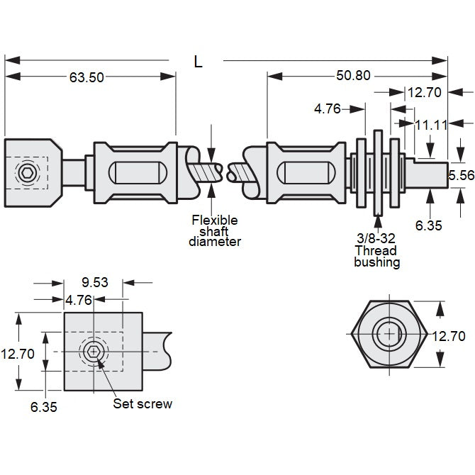 1074407 | CP-064P-064-33-0610-FSC --- Flexible Shafts - 6.380 / Panel Mount 609.6x3.3 mm - Steel / Plated Steel