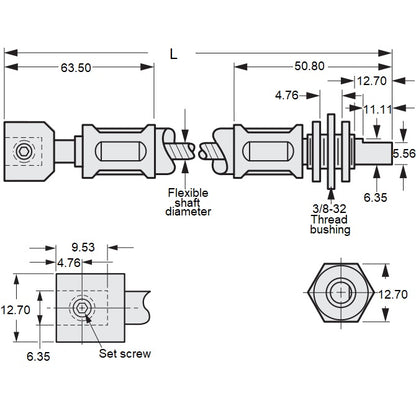 1074407 | CP-064P-064-33-0610-FSC --- Flexible Shafts - 6.380 / Panel Mount 609.6x3.3 mm - Steel / Plated Steel