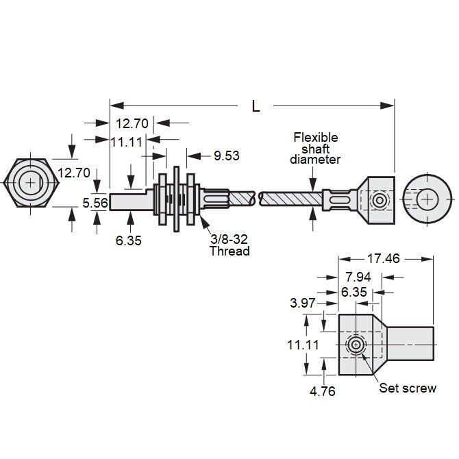 1059644 | CP-048P-048-48-0229-FS --- Flexible Shafts - 4.780 / Panel Mount 228.6x4.8 mm - Steel / Plated Steel