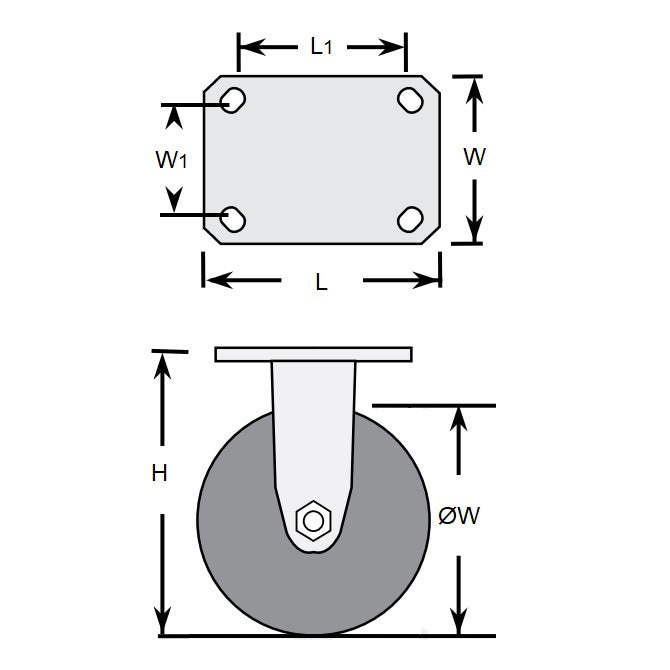 1160209 | RWC-R2711 (2 Pcs) --- Plate Castors - Wheel diameter 50 Rigid 30 mm - Inst Rubber