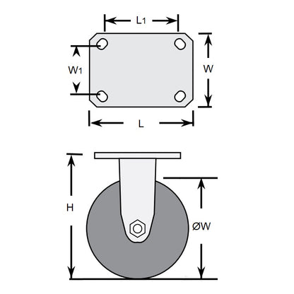 1160209 | RWC-R2711 (2 Pcs) --- Plate Castors - Wheel diameter 50 Rigid 30 mm - Inst Rubber