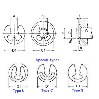 1037928 | ECL-0013-0016A-S15 (20 Pcs) --- E-Clips Retaining Rings - 1.59x1.32x0.25 mm - Stainless Steel Grade PH15-7 Mo