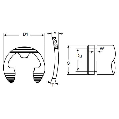 1048706 | ECB-0024-0032-S15 (100 Pcs) --- E-Clips Retaining Rings - 3.18x2.41x0.25 mm - Carbon Steel