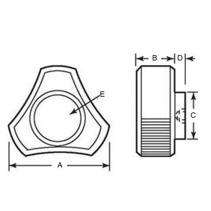 1072469 | KF064C-025-3L-BHST (100 Pcs) --- Lobe Knobs - 1/4-20 UNC - 6.35mm - 25.4x9.5 mm - Brass