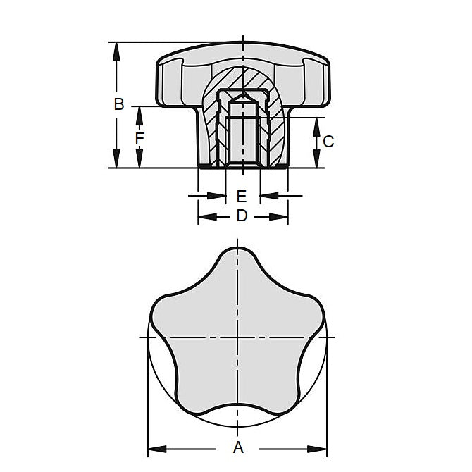 1110868 | KF159C-085-5LF --- Lobe Knobs - 5/8-11 UNC -15.88mm- 84.84x21.8 mm - Steel