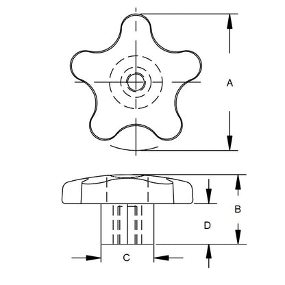 1073323 | KF064C-057-5L-PB --- Lobe Knobs - 1/4-20 UNC -6.35mm- 57.15x18.3 mm - Zinc Plated Steel Hex Nut