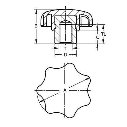 1053735 | KF040M-025-7L-ST --- Lobe Knobs - M4 -4x0.7mm- 25x10 mm - Steel
