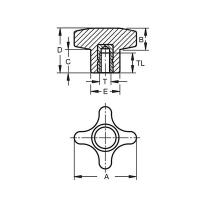 1055193 | KF042C-020-CS --- Cross Knobs - 8-32 UNC -4.17mm- 20.07x7.9 mm - Brass