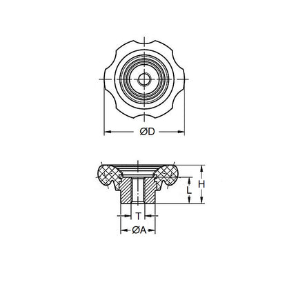 1074515 | KF065-050-HW --- Valve and Hand Wheels Knobs - 6.5 Square Hole 50x18 mm - Plastic