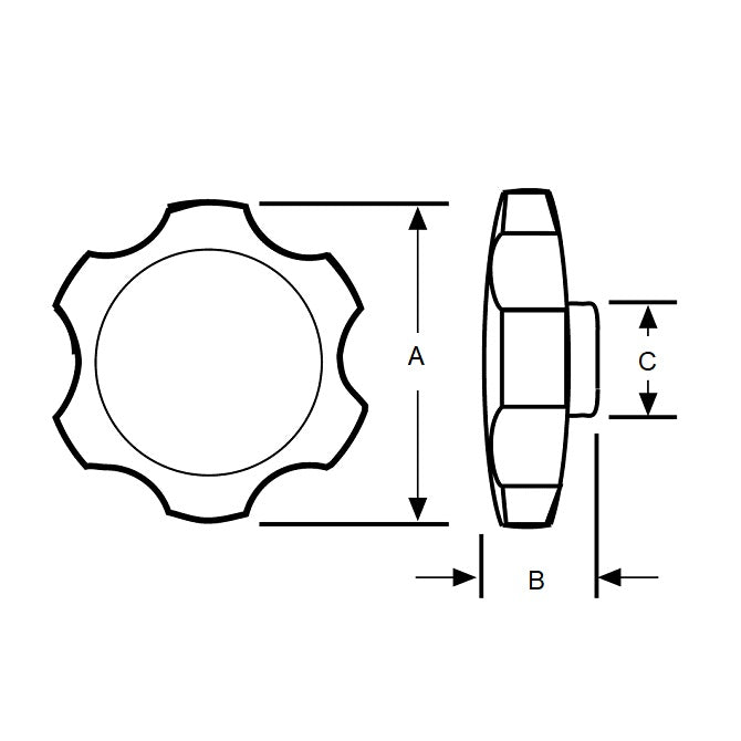 1072943 | KM064-038-ROS-B --- Thumb Knobs - 1/4 -6.35mm- - Use Own Screw 38.1x11.9 mm - Plastic