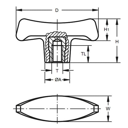 1068156 | KF060M-040-W --- Wing Knobs - M6 -6x1mm- 40x18 mm - Plastic
