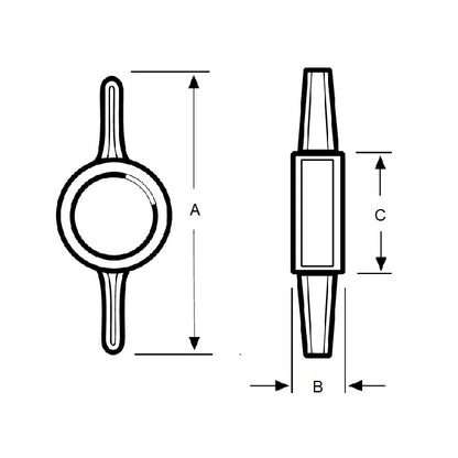 1062698 | KM050M-026-TEE-G (10 Pcs) --- Thumb Knobs - M5 -5mm- - Use Own Screw 26x6.6 mm - Plastic
