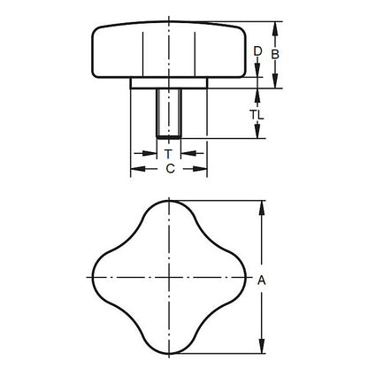 1110853 | KM159C-080-4L30 --- Lobe Knobs - 5/8-11 UNC -15.88mm- 80.01x30 mm - Plated Steel
