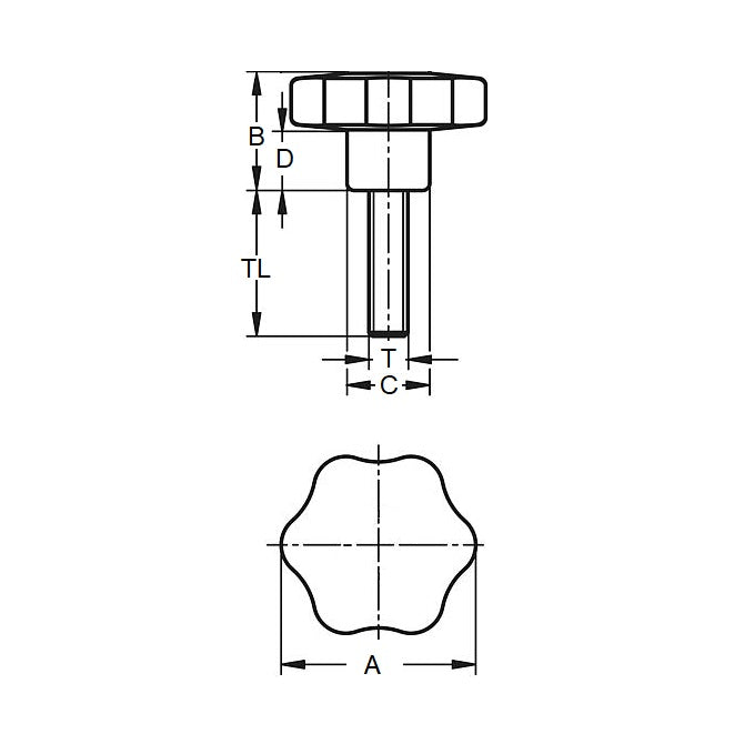 1036315 | KM000-129-6L34-ST --- Lobe Knobs - Solid 128.78x34 mm - Steel