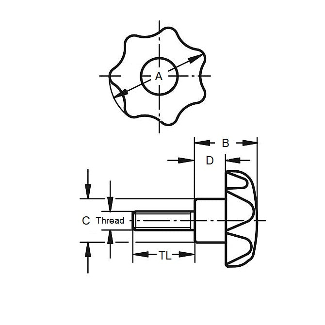 1059348 | KM048F025-7L10-ST (5 Pcs) --- Lobe Knobs - 10-32 UNF -4.76mm- 25x10 mm - Plated Steel
