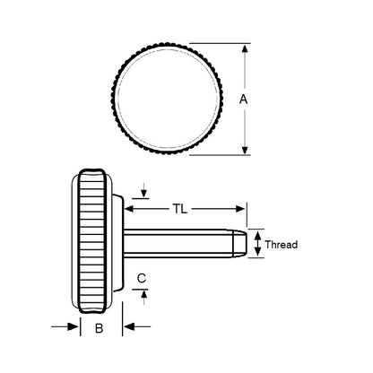 1049885 | KM035C-010-0635-KNU-B (9 Pcs) --- Thumb Knobs - 6-32 UNC -3.5mm- 9.53x6.4 mm - Plastic with Insert