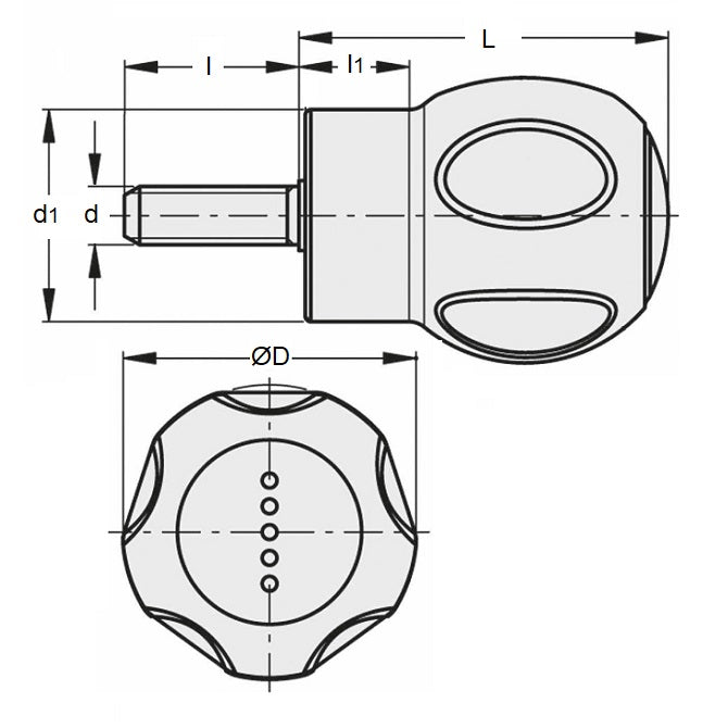 1086854 | KM095C-050-R-SFT --- Round Male Soft Knobs - 3/8-16 UNC -9.53mm- 50x62 mm - Rubber