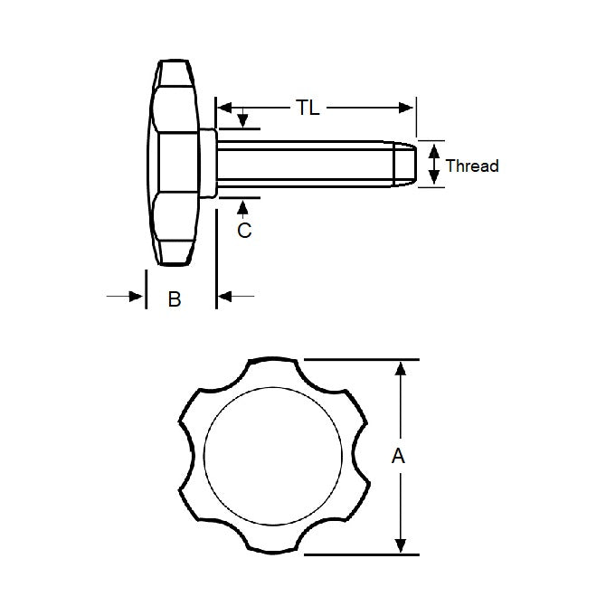 1072970 | KM064C-038-3810-ROS-G (5 Pcs) --- Thumb Knobs - 1/4-20 UNC -6.35mm- 38.1x38.1 mm - Plastic
