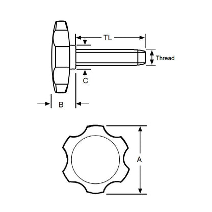 1072970 | KM064C-038-3810-ROS-G (5 Pcs) --- Thumb Knobs - 1/4-20 UNC -6.35mm- 38.1x38.1 mm - Plastic