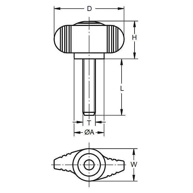 1084370 | KM080M-070-W --- Wing Knobs - M8 -8x1.25mm- 70x30 mm - Plastic