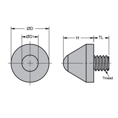 1035901 | MCOD-0001-013 --- Cone Mounts - 1/4-12 UNC 2A 12.7x6.35 mm