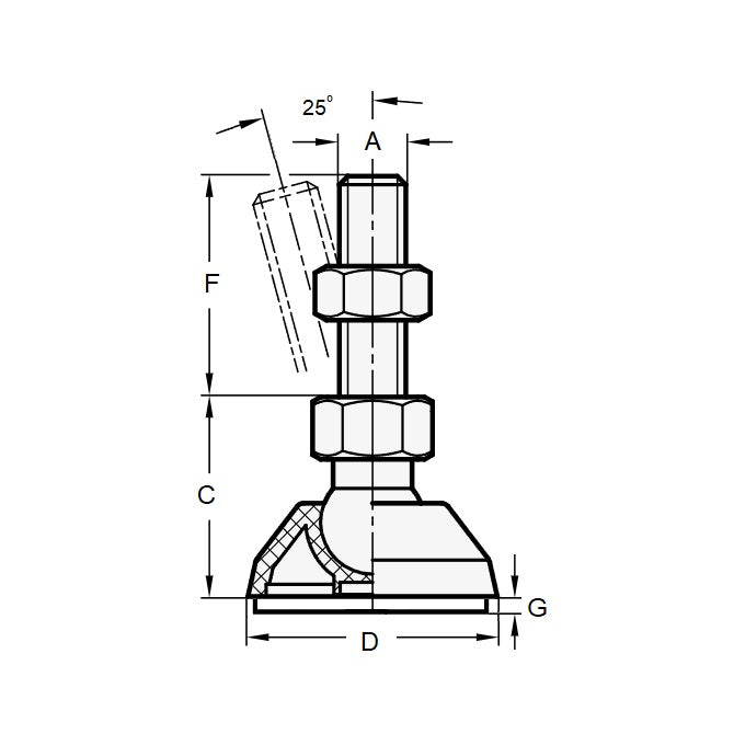 1078297 | MLM-079C-038-TP-040 --- Levelling Studded Mounts - 5/16-18 UNC -7.94mm- 39.9x13 mm - Steel