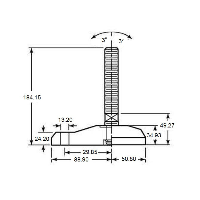 1102835 | MLM-127C-102-S4-AHY1-075 --- Levelling Studded Mounts - 1/2-13 UNC -12.7mm- 74.9x22.1 mm - Stainless Steel 304 Similar to A2, 18-8 HRB80