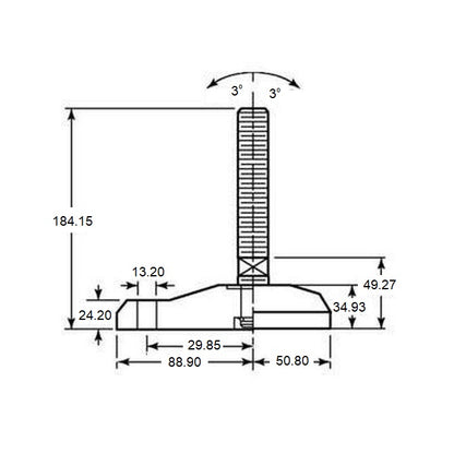 1102835 | MLM-127C-102-S4-AHY1-075 --- Levelling Studded Mounts - 1/2-13 UNC -12.7mm- 74.9x22.1 mm - Stainless Steel 304 Similar to A2, 18-8 HRB80