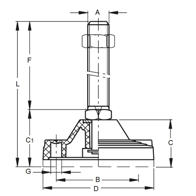 1142860 | MLM-320C-125-S3NY-2LH --- Levelling Studded Mounts - 1.1/4-7 UNC -31.75mm- 122.9x17 mm - Stainless Steel