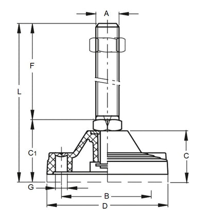 1142860 | MLM-320C-125-S3NY-2LH --- Levelling Studded Mounts - 1.1/4-7 UNC -31.75mm- 122.9x17 mm - Stainless Steel