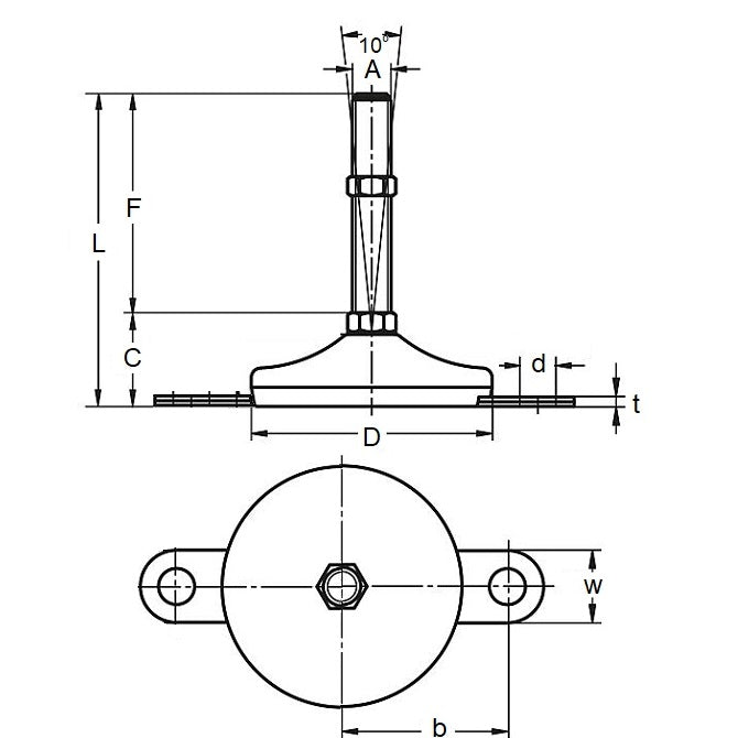 1102836 | MLM-127C-152-S4-AHY2 --- Levelling Studded Mounts - 1/2-13 UNC -12.7mm- 74.9x22.1 mm - Stainless Steel 304 Similar to A2, 18-8 HRB80
