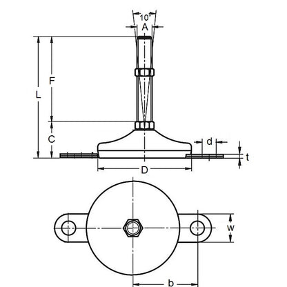 1102836 | MLM-127C-152-S4-AHY2 --- Levelling Studded Mounts - 1/2-13 UNC -12.7mm- 74.9x22.1 mm - Stainless Steel 304 Similar to A2, 18-8 HRB80