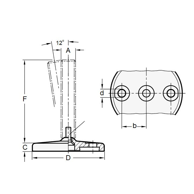 1103147 | MSM-127C-152-S4-ALPHY-H110 --- Levelling Studded Mounts - 1/2-13 UNC -12.7mm- 110x11.9 mm - Stainless Steel 304 Similar to A2, 18-8 HRB80