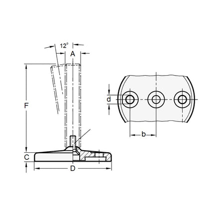 1103147 | MSM-127C-152-S4-ALPHY-H110 --- Levelling Studded Mounts - 1/2-13 UNC -12.7mm- 110x11.9 mm - Stainless Steel 304 Similar to A2, 18-8 HRB80