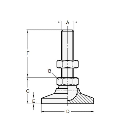 1056385 | MSM-048F-051-S3AB --- Levelling Studded Mounts - 10-32 UNF -4.76mm- 19.1x13.5 mm - Stainless Steel 303/304 Similar to A2, 18-8 HRB80
