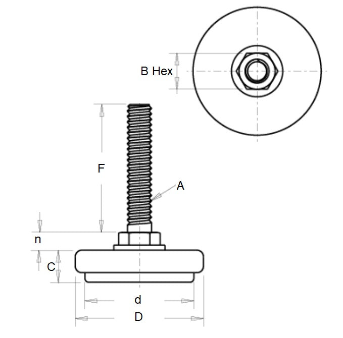 1088271 | MLM-095C-051-C-LDRP --- Levelling Studded Mounts - 3/8-16 UNC -9.53mm- 50.8x12.7 mm - Zinc Plated Steel