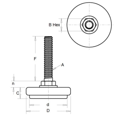 1088271 | MLM-095C-051-C-LDRP --- Levelling Studded Mounts - 3/8-16 UNC -9.53mm- 50.8x12.7 mm - Zinc Plated Steel