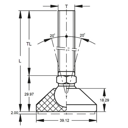 1088209 | MLM-095C-073-S3NY-0LH --- Levelling Studded Mounts - 3/8-16 UNC -9.53mm- 39.1x18.3 mm - Stainless Steel