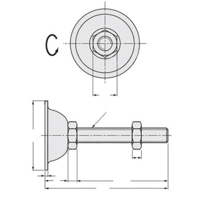 1092176 | MLM-100M-100-S4-ECO --- Levelling Studded Mounts - M10 -10x1.5mm- 38x19.5 mm - Stainless Steel 304 Similar to A2, 18-8 HRB80