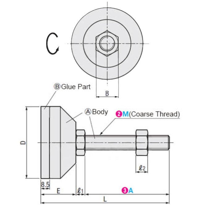 1098864 | MLM-120M-100-S4PP-ECO (4 Pcs) --- Levelling Studded Mounts - M12 -12x1.75mm- 60x38 mm - Stainless Steel 304 Similar to A2, 18-8 HRB80