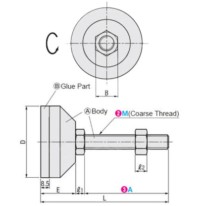 1098864 | MLM-120M-100-S4PP-ECO (4 Pcs) --- Levelling Studded Mounts - M12 -12x1.75mm- 60x38 mm - Stainless Steel 304 Similar to A2, 18-8 HRB80
