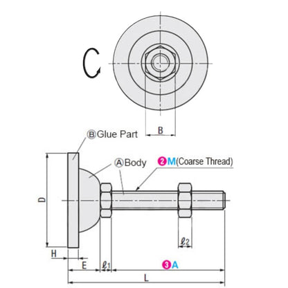 1092363 | MLM-100M-080-ZRP-ECO --- Levelling Studded Mounts - M10 -10x1.5mm- 45x22.5 mm - Steel - Zinc