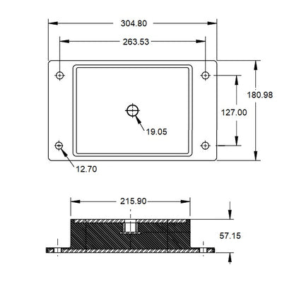 1222057 | MR4-4536 --- Rectangular 4 Bolt Mounts - 4535.9 Kg - 263.53x180.98 mm - Steel and Neoprene