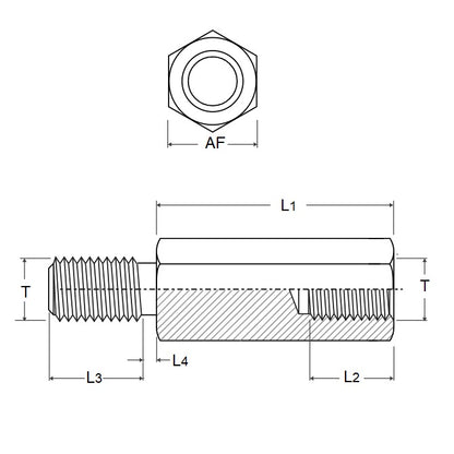 1062971 | SHX-TP-0500-08-080-MZ --- Threaded Pillars - M5 -5x0.8mm- 10x70 mm - Steel - Mild S300 Pb